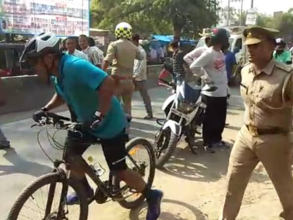 Agra SSP on bicycle Agra SSP on bicycle