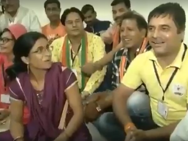 BJP and congress party workers playing antakshri during EVM security in bhopal BJP and congress party workers playing antakshri during EVM security in bhopal