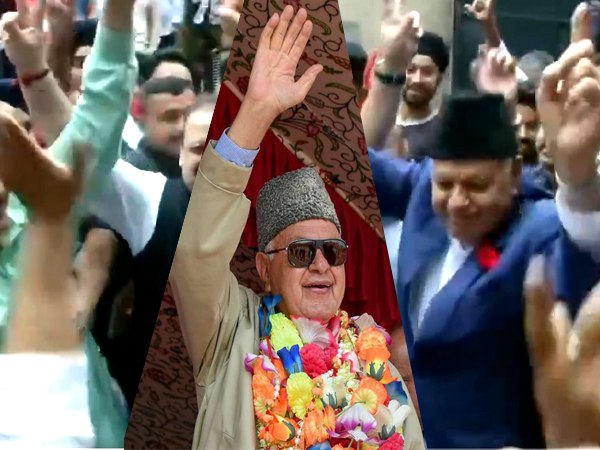 election results 2019: Farooq Abdullah dances during celebrations at party office in Jammu election results 2019: Farooq Abdullah dances during celebrations at party office in Jammu