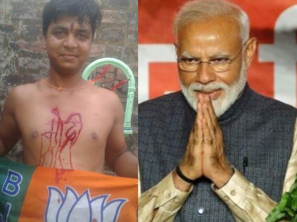 Sonu Patel wrote modi with knife on his chest Sonu Patel wrote modi with knife on his chest