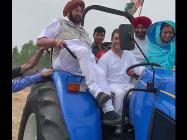 lok sabha elections 2019 Rahul Gandhi drives tractor in Ludhiana Punjab lok sabha elections 2019 Rahul Gandhi drives tractor in Ludhiana Punjab