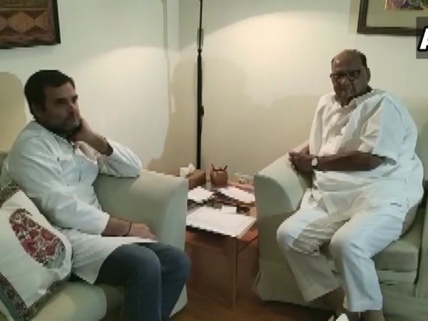 शरद पवार के आवास पर जाकर मिले राहुल गांधी