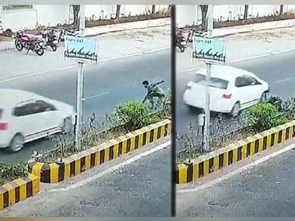 drunken-man hits by A car at Gujarat-Diu border, video goes to viral drunken-man hits by A car at Gujarat-Diu border, video goes to viral