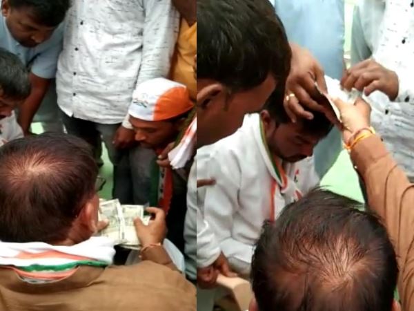 notes distributing video viral after Hardik patel election Rally in Ratlam notes distributing video viral after Hardik patel election Rally in Ratlam