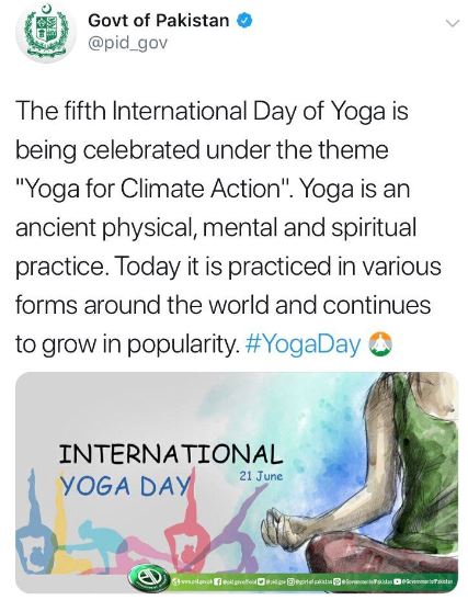 योग दिवस पर पाकिस्तान ने भूल से ट्वीट कर दिया भारतीय तिरंगा योग दिवस पर पाकिस्तान ने भूल से ट्वीट कर दिया भारतीय तिरंगा