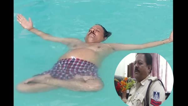 Damoh police constable Bhagwan Das performs yoga in water Damoh police constable Bhagwan Das performs yoga in water