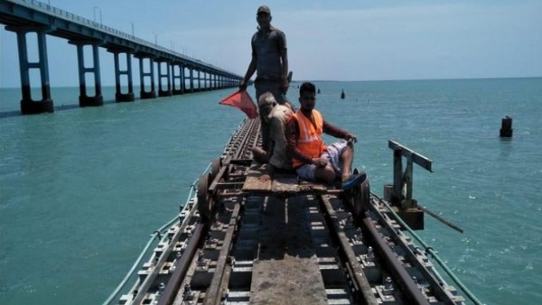 A man fell off a train at the Pamban bridge that connects Rameswaram to mainland on Thursday A man fell off a train at the Pamban bridge that connects Rameswaram to mainland on Thursday