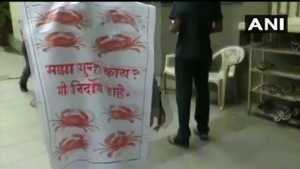 NCP workers stage protest and threw crabs outside residence of Tanaji Sawant in Pune NCP workers stage protest and threw crabs outside residence of Tanaji Sawant in Pune