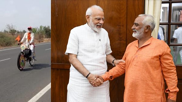 a man drive cycle 1100 Km and meet PM modi a man drive cycle 1100 Km and meet PM modi