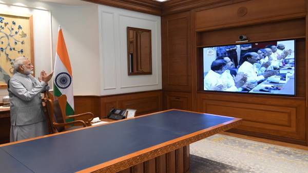 Narendra Modi watched live telecast of Chandrayaan 2 launched by ISRO Narendra Modi watched live telecast of Chandrayaan 2 launched by ISRO