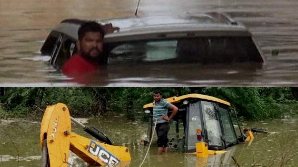 Car JCB drowned in water after Heavy rain in Sikar And Jhunjhunu Car JCB drowned in water after Heavy rain in Sikar And Jhunjhunu