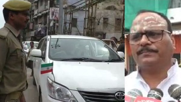 UP law minister Brijesh Pathak fleets car caught with Reverse-tiranga UP law minister Brijesh Pathak fleets car caught with Reverse-tiranga