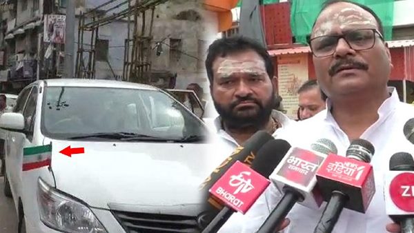 UP law minister Brijesh Pathak fleets car caught with Reverse-tiranga UP law minister Brijesh Pathak fleets car caught with Reverse-tiranga