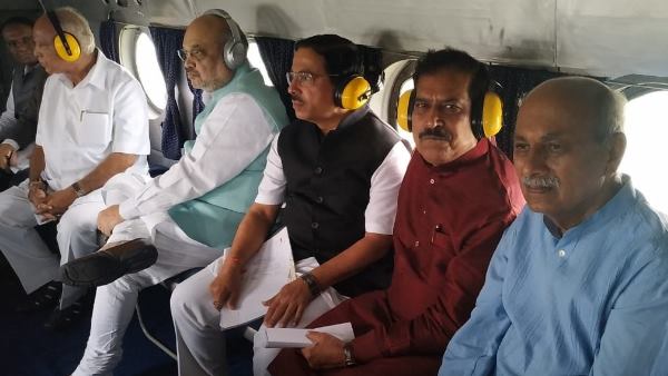 अमित शाह ने किया कर्नाटक का हवाई दौरा