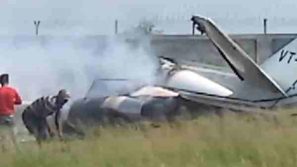 A trainer aircraft VT-AVV crashes at Aligarh Dhanipur airstrip A trainer aircraft VT-AVV crashes at Aligarh Dhanipur airstrip