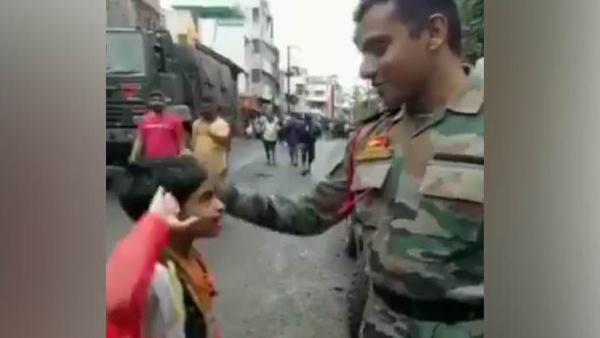 A child salutes an Army personnel and tells him aap bahut accha kaam karte ho in Maharashtra A child salutes an Army personnel and tells him aap bahut accha kaam karte ho in Maharashtra