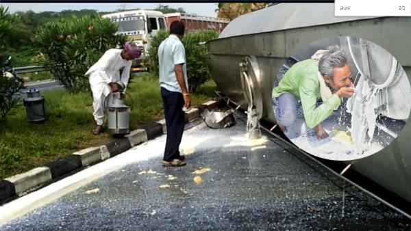 Milk tanker overturned in Sirohi Rajasthan Milk tanker overturned in Sirohi Rajasthan