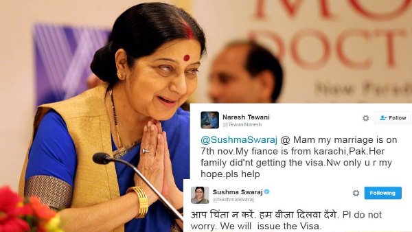 Sushma Swaraj tweet for Marriage Of Jodhpur Naresh tewani with Pakistani priya bachani Sushma Swaraj tweet for Marriage Of Jodhpur Naresh tewani with Pakistani priya bachani