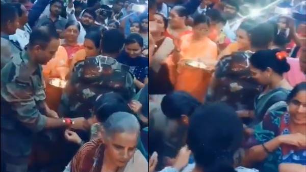 Maharashtra: Women tie Rakhi to army personnel who saved people trapped in floods in sangli Maharashtra: Women tie Rakhi to army personnel who saved people trapped in floods in sangli
