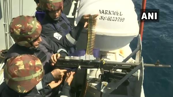 Rajnath Singh fired medium machine gun on-board INS Vikramaditya, earlier today Rajnath Singh fired medium machine gun on-board INS Vikramaditya, earlier today