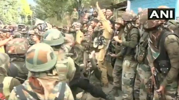 Indian troops celebrate after eliminating three terrorists in Batote town of Ramban Indian troops celebrate after eliminating three terrorists in Batote town of Ramban