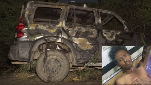 Vehicle of BJP candidate caught fire Vehicle of BJP candidate caught fire