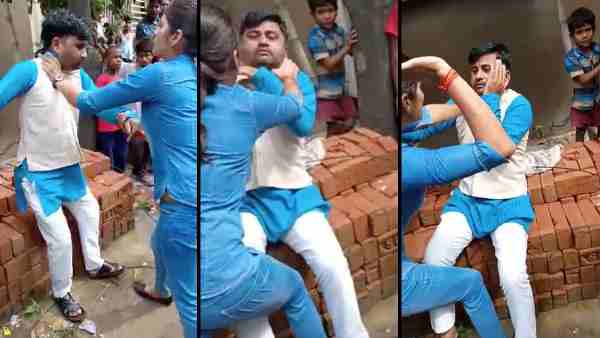 girl badly beat man on the middle road girl badly beat man on the middle road