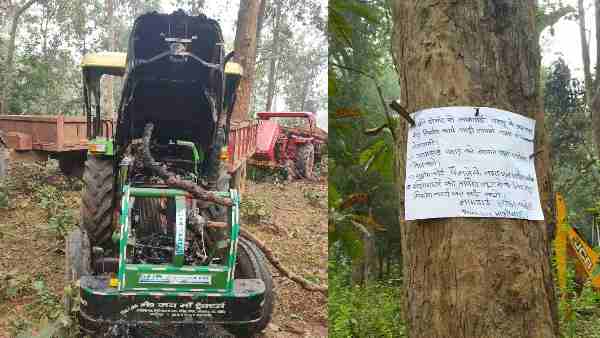 Vehicles was set on fire by Naxalites near Madonar village in Narayanpur district Vehicles was set on fire by Naxalites near Madonar village in Narayanpur district