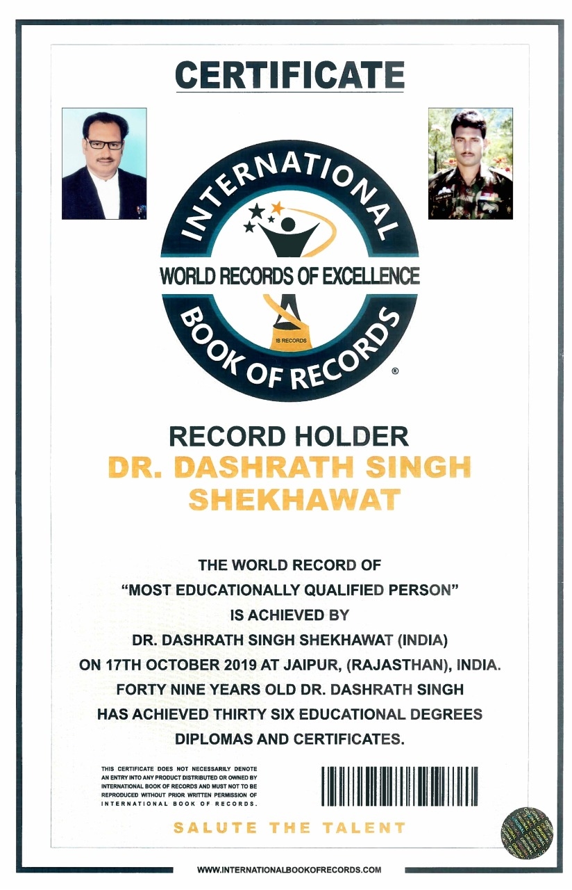 Jhunjhunu soldier dr.dashrath singh shekhawat has 51 degrees Jhunjhunu soldier dr.dashrath singh shekhawat has 51 degrees