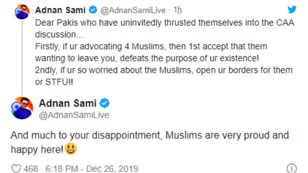 Adnan Samis answer to Pakistan, Muslims in India are very happy and proud Adnan Samis answer to Pakistan, Muslims in India are very happy and proud