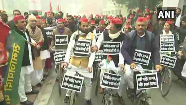 Samajwadi Party flags off a cycle march of party MLAs against CAA from party office to the state Assembly Samajwadi Party flags off a cycle march of party MLAs against CAA from party office to the state Assembly