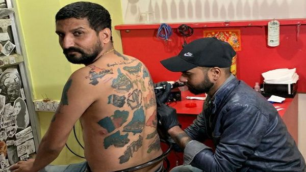 Aryan Soni of Bikaner Map of india on his body Aryan Soni of Bikaner Map of india on his body