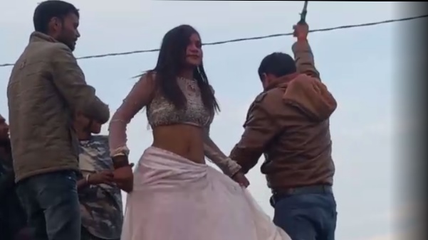Disco on stage with dance on winning sarpanch election Dholpur Disco on stage with dance on winning sarpanch election Dholpur