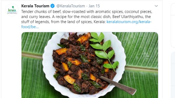 Kerala Tourism sharing beef recipe on Twitter on Makar Sankranti Minister K Surendran Kerala Tourism sharing beef recipe on Twitter on Makar Sankranti Minister K Surendran