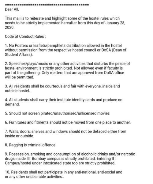 iit bombay, hostel rules, mumbai, iit, hostel, student, citizenship amendment act, caa, nrc, anti national , protest, आईआईटी बॉम्बे, छात्र, हॉस्टल नियम, हॉस्ट, नागरिकता संशोधन कानून, एनआरसी, प्रदर्शन iit bombay, hostel rules, mumbai, iit, hostel, student, citizenship amendment act, caa, nrc, anti national , protest, आईआईटी बॉम्बे, छात्र, हॉस्टल नियम, हॉस्ट, नागरिकता संशोधन कानून, एनआरसी, प्रदर्शन