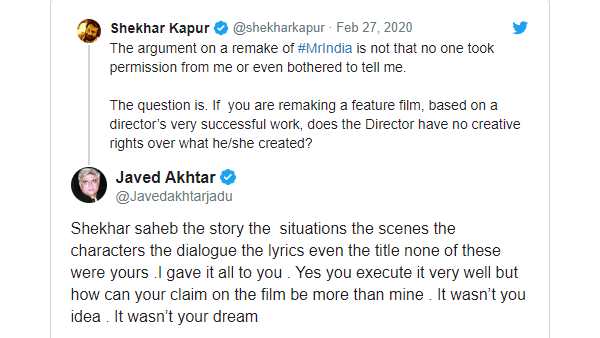 Javed Akhtar To Shekhar Kapur How Can You Claim On Mr India Be More Than Mine Javed Akhtar To Shekhar Kapur How Can You Claim On Mr India Be More Than Mine