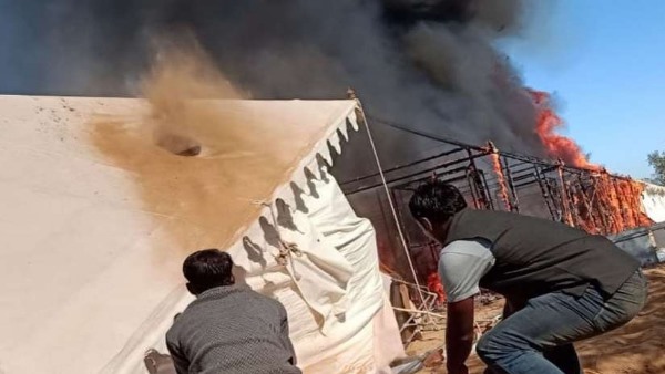 Fire in jaipur Indira Bazar shops and royal wedding tent Fire in jaipur Indira Bazar shops and royal wedding tent