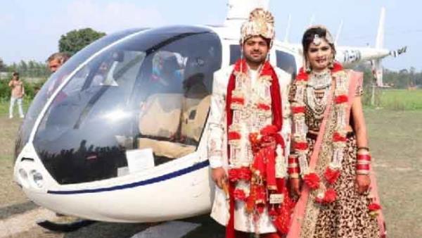 groom reaches from helicopter to marry truck driver daughter in karnal groom reaches from helicopter to marry truck driver daughter in karnal