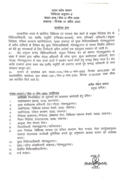 Anurag Bhargav, Chief Medical Officer of Gautam Buddha Nagar has been removed from his post Anurag Bhargav, Chief Medical Officer of Gautam Buddha Nagar has been removed from his post