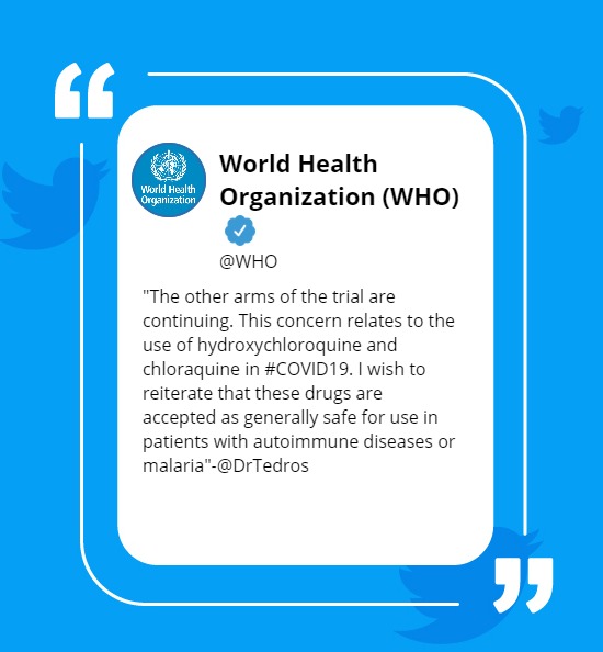 WHO temporarily suspended clinical trials of hydroxychloriquine For COVID 19 Over Safety Concerns WHO temporarily suspended clinical trials of hydroxychloriquine For COVID 19 Over Safety Concerns