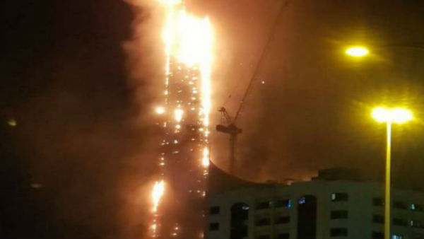 Massive fire breaks out at 47 floor high-rise in Sharjah, residents evacuated Massive fire breaks out at 47 floor high-rise in Sharjah, residents evacuated