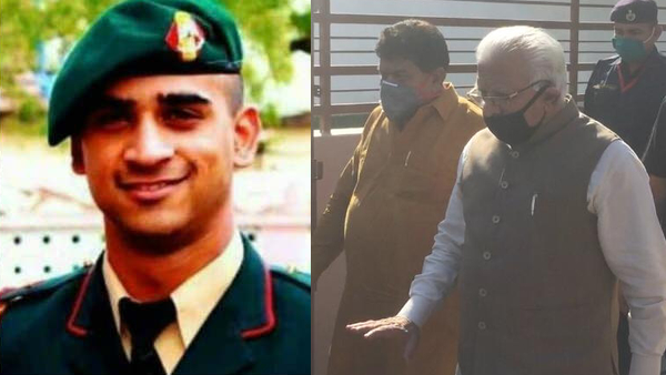 Haryana Chief Minister Manohar Lal Khattar today met the family of late Major Anuj Sood Haryana Chief Minister Manohar Lal Khattar today met the family of late Major Anuj Sood