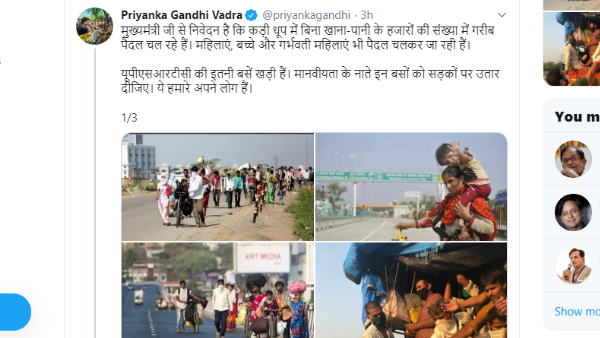 priyanka gandhi urges cm yogi to start UPSRTC bus for migrant workers priyanka gandhi urges cm yogi to start UPSRTC bus for migrant workers