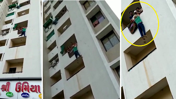 VIDEO: Husband lost self restraint, after fight with wife he hanging in balcony of fourth floor VIDEO: Husband lost self restraint, after fight with wife he hanging in balcony of fourth floor