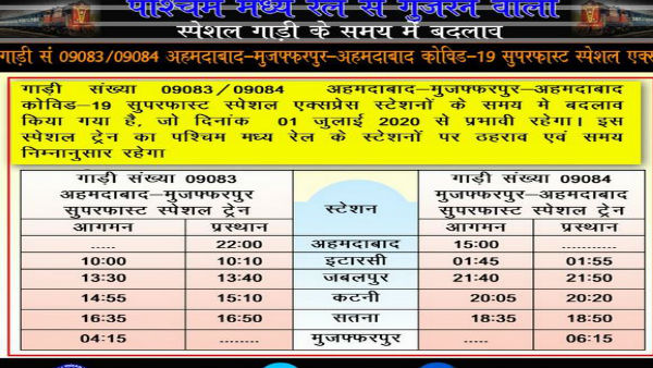 रेलवे ने स्पेशल ट्रेनों की टाइमिंग के किया बदलाव