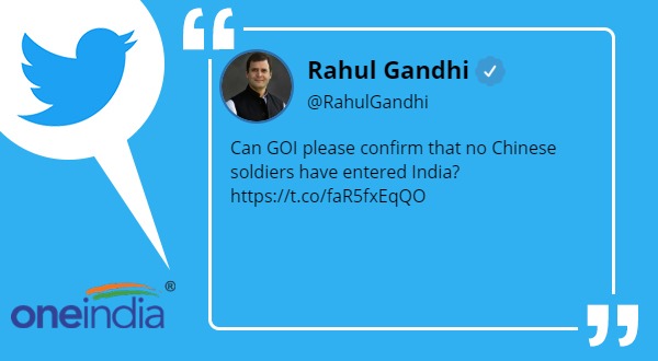 Can GOI please confirm that no Chinese soldiers have entered India?: rahul gandhi Can GOI please confirm that no Chinese soldiers have entered India?: rahul gandhi