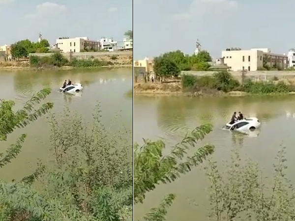 डूबने से पहले पति—पत्नी दोनों कार की छत पर चढ़े