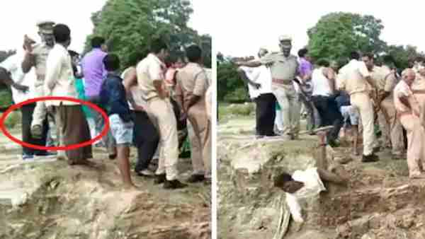 Vindhyachal police inspector kicked a person standing on the banks of river Ganges Vindhyachal police inspector kicked a person standing on the banks of river Ganges
