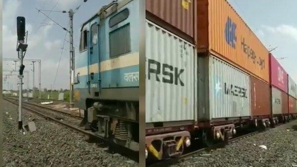 इलेक्ट्रिफाइड सेक्शन पर डबल डेकर कंटनेर चलाया