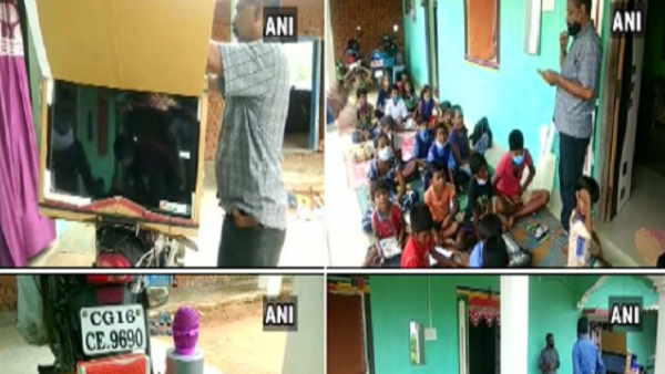 raipur cinema wale babu teacher tecahing student with tv and speaker raipur cinema wale babu teacher tecahing student with tv and speaker